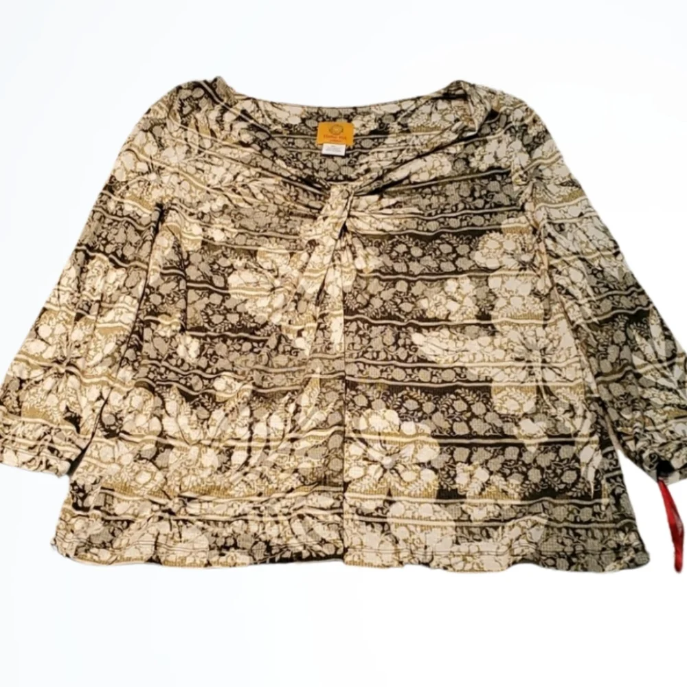 Ruby Rd. Petite Fit Lush Life Olive Green V Neck Knot Front Blouse Size LP NWT - Picture 1 of 5